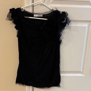 Valentino Black Sheer Sleeve Embellished Blouse